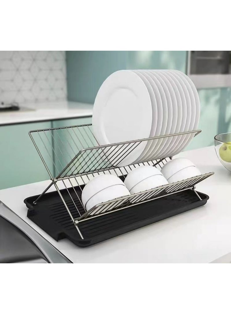 Smart Storage ✨ Premium Fold-Flat Dish Drying Rack – Carbon Steel Kitchen Dish Drainer with Removable Drip Tray, Space-Saving Kitchen Counter Organizer - Image 2
