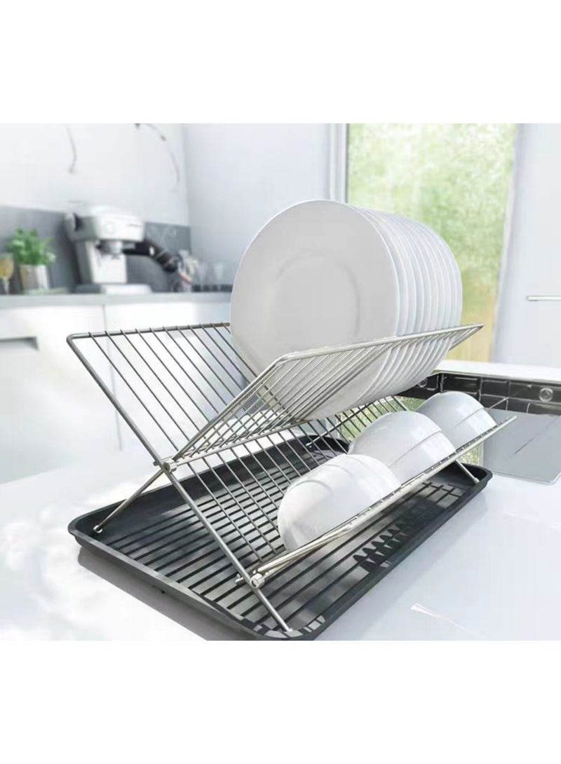 Smart Storage ✨ Premium Fold-Flat Dish Drying Rack – Carbon Steel Kitchen Dish Drainer with Removable Drip Tray, Space-Saving Kitchen Counter Organizer - Image 3
