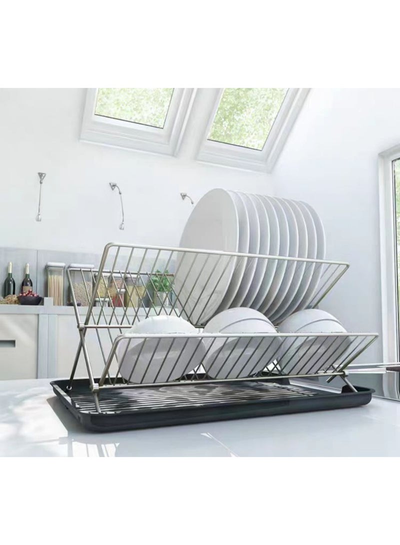Smart Storage ✨ Premium Fold-Flat Dish Drying Rack – Carbon Steel Kitchen Dish Drainer with Removable Drip Tray, Space-Saving Kitchen Counter Organizer - Image 4