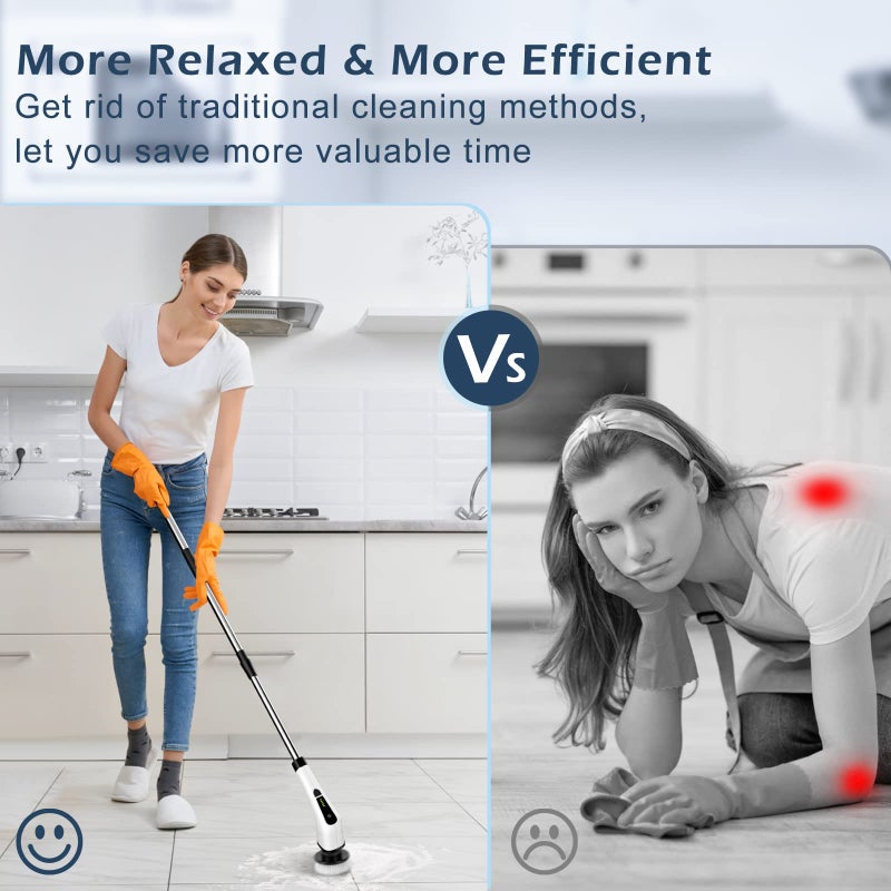 Bomves Electric Spin Scrubber, Cordless Cleaning Brush Scrubber for Home, 8 Replaceable Brush Heads-90Mins Work Time, 3 Adjustable Size, 2 Speeds for Bathroom Shower Bathtub Glass Car - Image 4