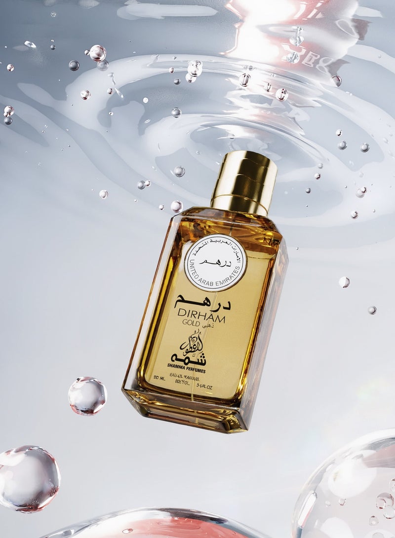 SHAMMA PERFUMES Dirham Gold 100ml Perfume for Men and Women Best Long Lasting Luxury Fragrance Floral Aromatic Unisex Perfume Premium Scent Gift for Men and Women Everyday Wear - Image 3