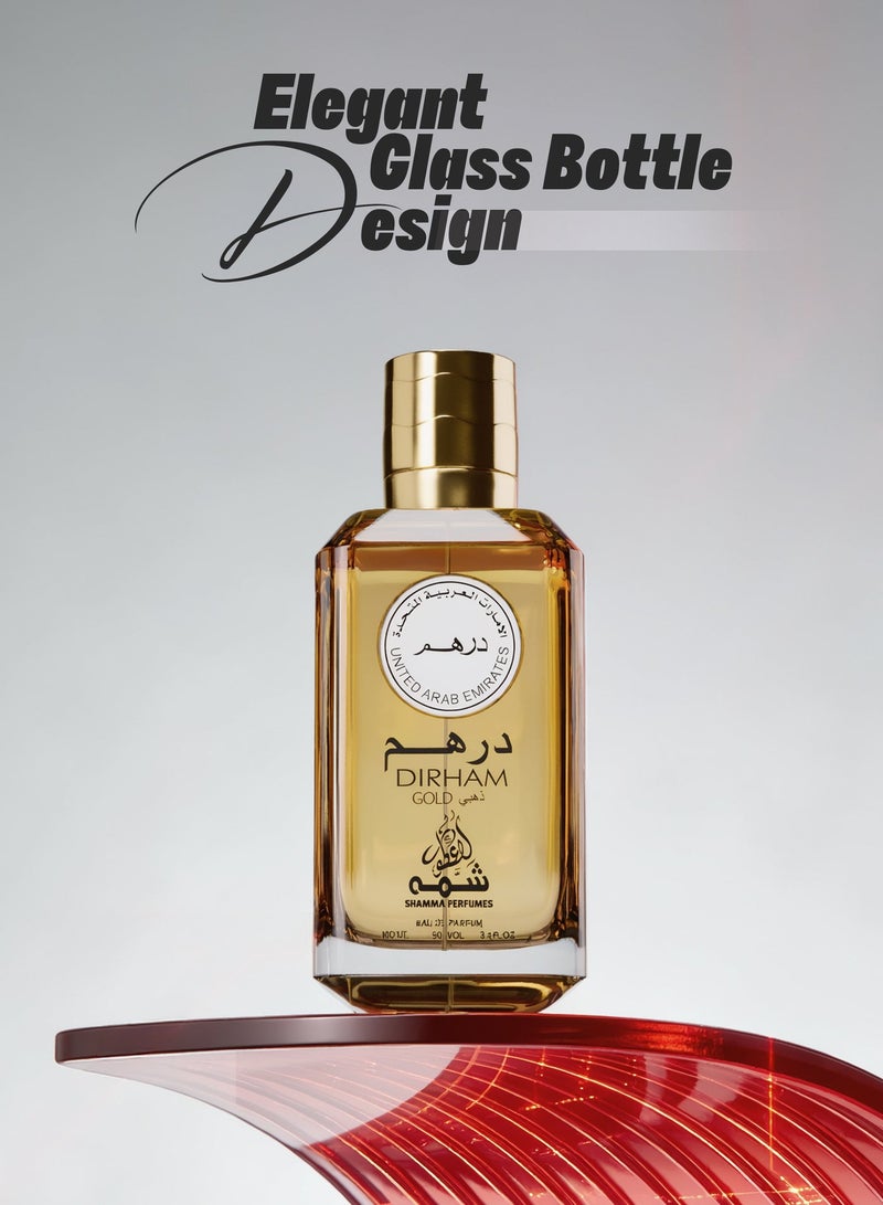 SHAMMA PERFUMES Dirham Gold 100ml Perfume for Men and Women Best Long Lasting Luxury Fragrance Floral Aromatic Unisex Perfume Premium Scent Gift for Men and Women Everyday Wear - Image 4