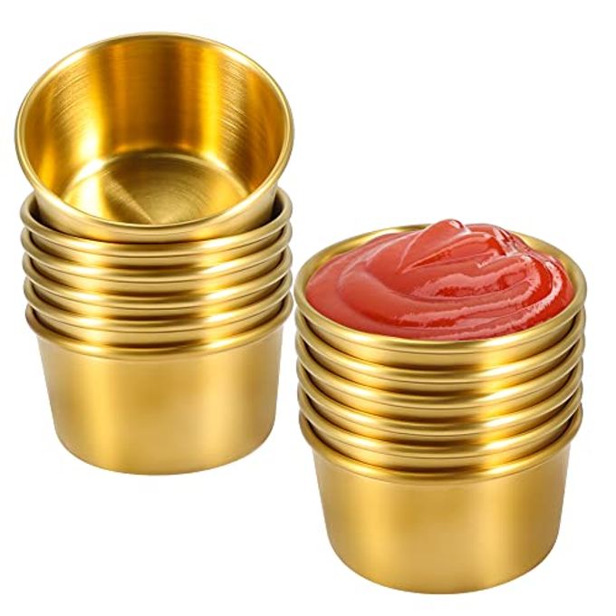 Amytalk Ramekin Sauce Dipping Bowl Mini Sauce Cups Pudding Condiment Cups for Home Party Restaurant (Golden 12PCS 60ml)