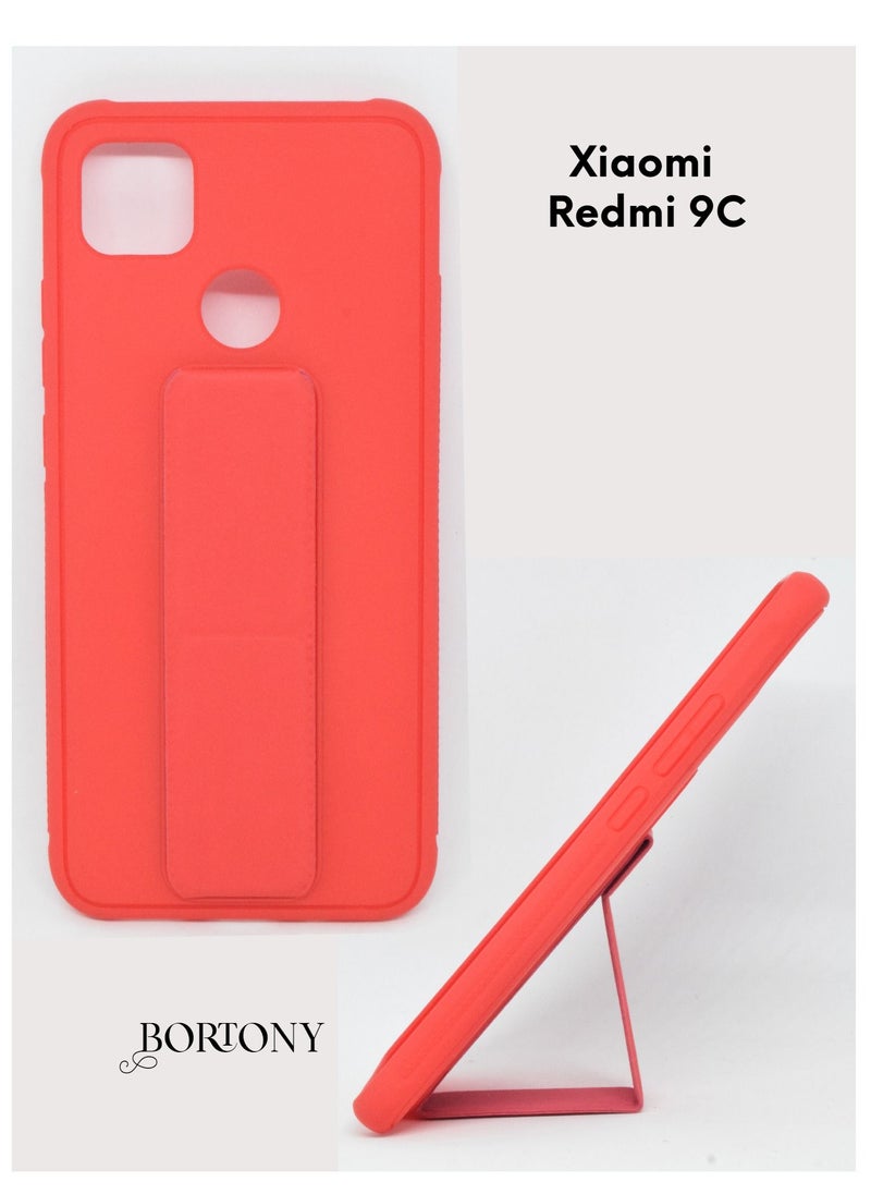 BORTONY Redmi 9C Case, Fully Covered With Finger Grip Stand Holder Anti Slip Shockproof Protective Case Cover For Xiaomi Redmi 9C  - Image 1
