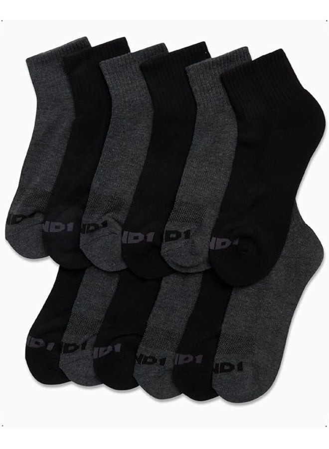 And1 جوارب ربع للرجال من AND1 - عبوة 12 قطعة، جوارب رياضية مريحة وقابلة للتنفس مع وسادة للأداء الرياضي، جوارب كاحل للرجال (6-12.5)، الحجم 6-12.5، أسود/رمادي - Image 1