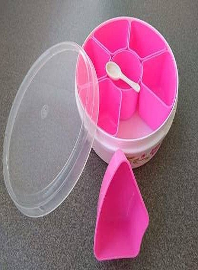 DIHOK pink Spice Box | Masala Box for Kitchen | Masala Dabba plastic | Masala Dani for Kitchen See through lid 7 containers 1 Spoon - Image 5