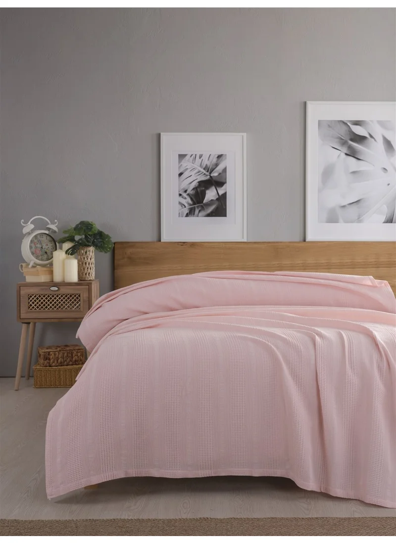 Sevim Single Waffle Blanket 160x230 cm - 100% Cotton - Honeycomb Design - Gofre Blanket - Salmon