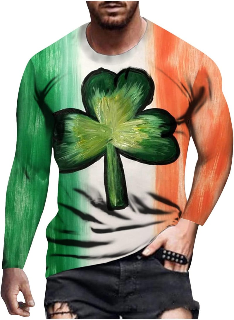 cheekyglo Men St Patricks Day Long Sleeve T-Shirt Shamrock Printing Slim-Fit Crew Neck Tops Pullover Tie Dye Tee Sweatshirt Blouse - Image 1