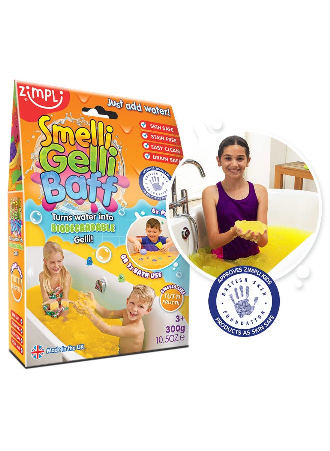 Zimpli Kids Smelli Gelli Baff Tutti Fruiti, 300 g, 1 Use Bath Goo Powder, Tutti Fruiti Scented Sensory Bath Time Toy, Turns Water into Goo and Back Again, Skin Safe, Drain Safe, Easy Clean, Stain Free, Biodegradable, UK Made - Image 3
