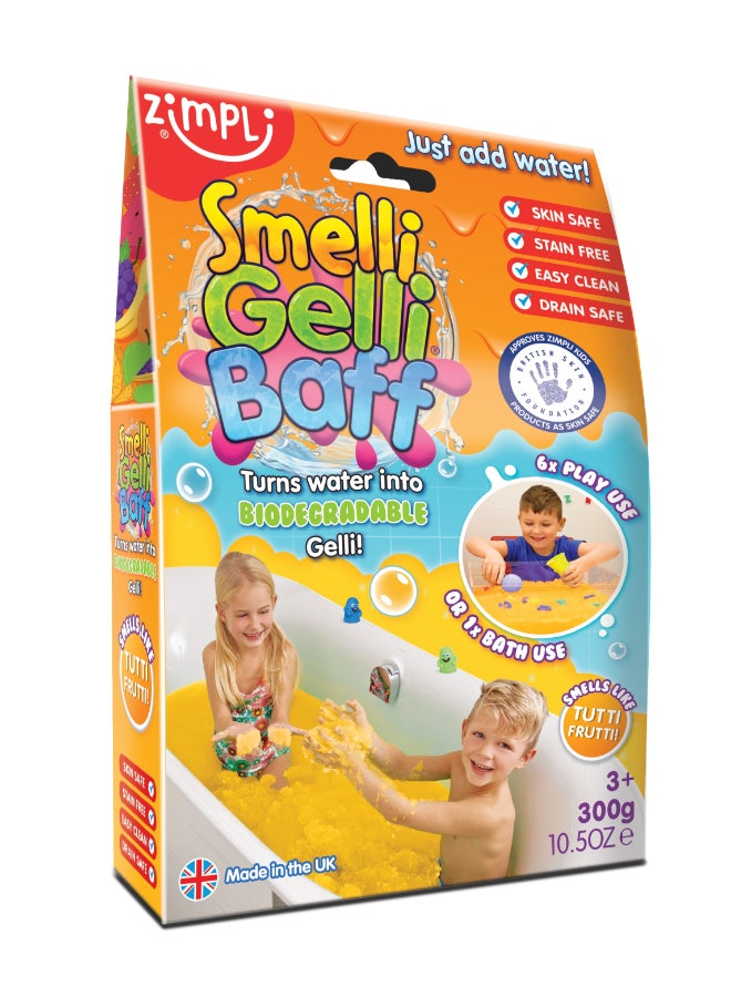 Zimpli Kids Smelli Gelli Baff Tutti Fruiti, 300 g, 1 Use Bath Goo Powder, Tutti Fruiti Scented Sensory Bath Time Toy, Turns Water into Goo and Back Again, Skin Safe, Drain Safe, Easy Clean, Stain Free, Biodegradable, UK Made - Image 1