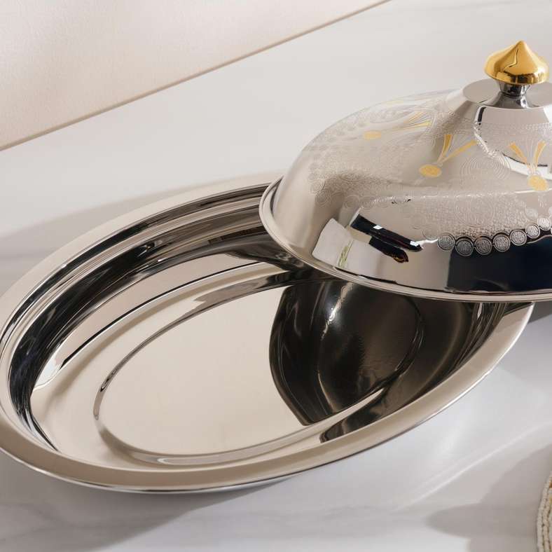 Pan Home Chrome & Gold Serving Dish 39cm - Image 4