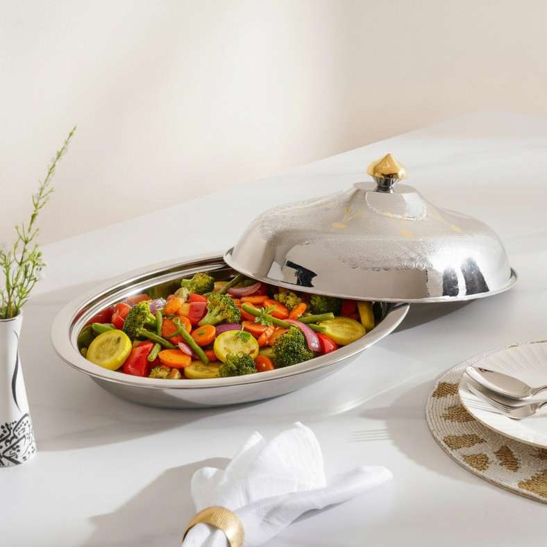 Pan Home Chrome & Gold Serving Dish 39cm - Image 2