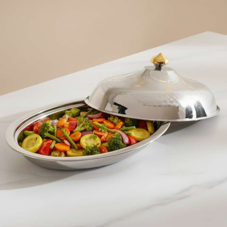 Pan Home Chrome & Gold Serving Dish 39cm - Image 1