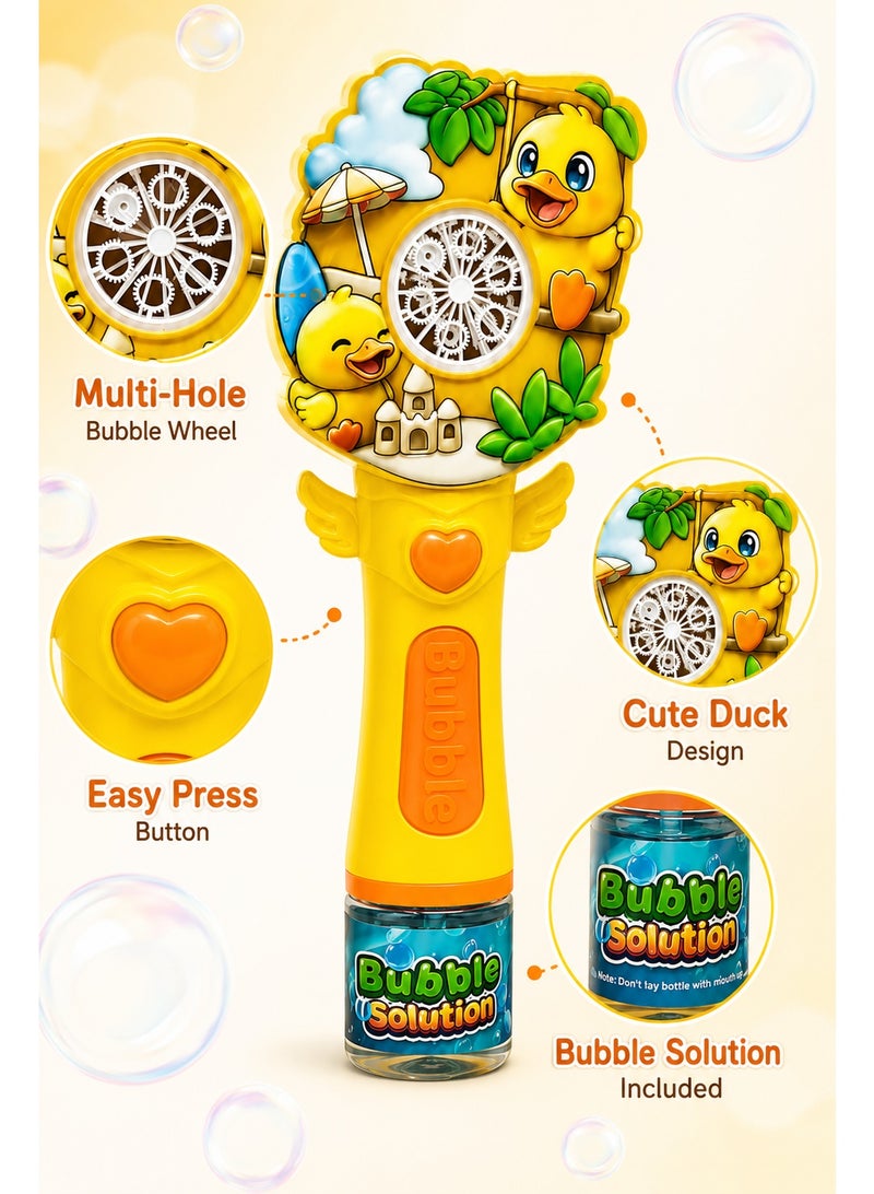 Han Duck Bubble Wand Toy, Cute Duck Bubble Blower with Bubble Solution, Multi-Hole Bubble Wheel, One-Touch Button and Soft Lighting for Kids 3+, Outdoor Party and Fun Play - Image 4
