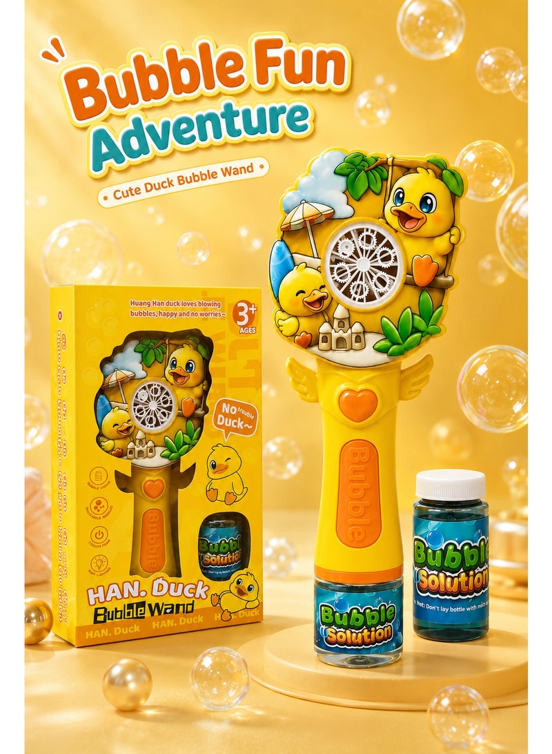 Han Duck Bubble Wand Toy, Cute Duck Bubble Blower with Bubble Solution, Multi-Hole Bubble Wheel, One-Touch Button and Soft Lighting for Kids 3+, Outdoor Party and Fun Play - Image 3