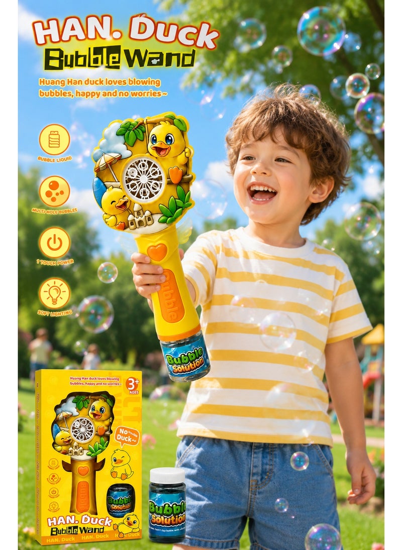 Han Duck Bubble Wand Toy, Cute Duck Bubble Blower with Bubble Solution, Multi-Hole Bubble Wheel, One-Touch Button and Soft Lighting for Kids 3+, Outdoor Party and Fun Play - Image 2