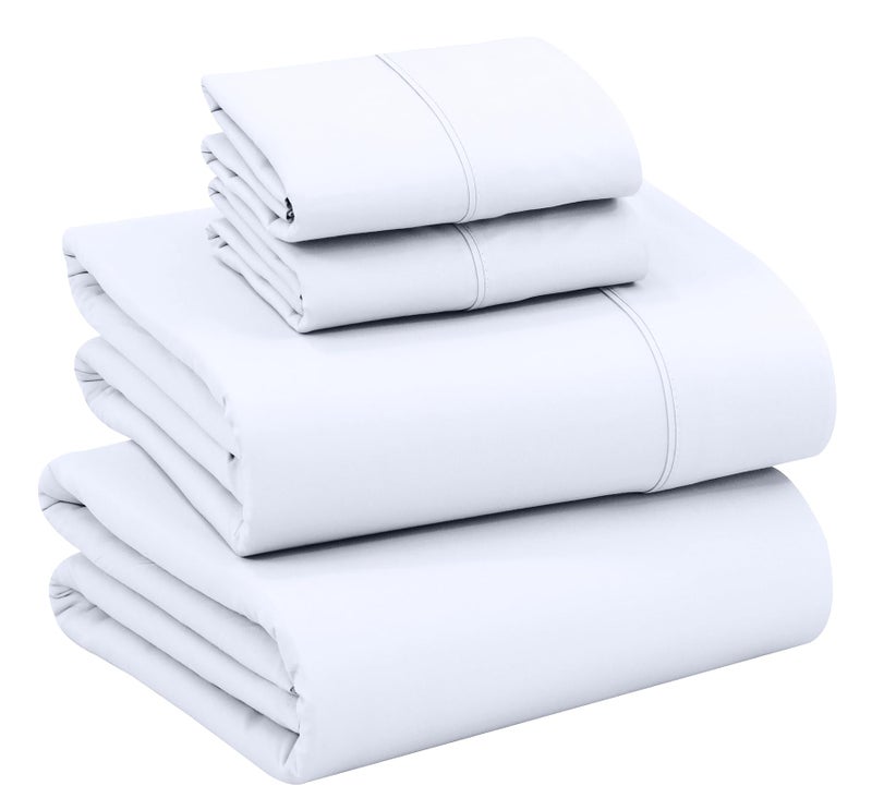 RUVANTI 100 Cotton Sheets Queen Size Percale Bedding Cooling Breathable Durable with a Crisp Soft Comfortable Feel 16 Deep Pocket 4Piece Set Bright White