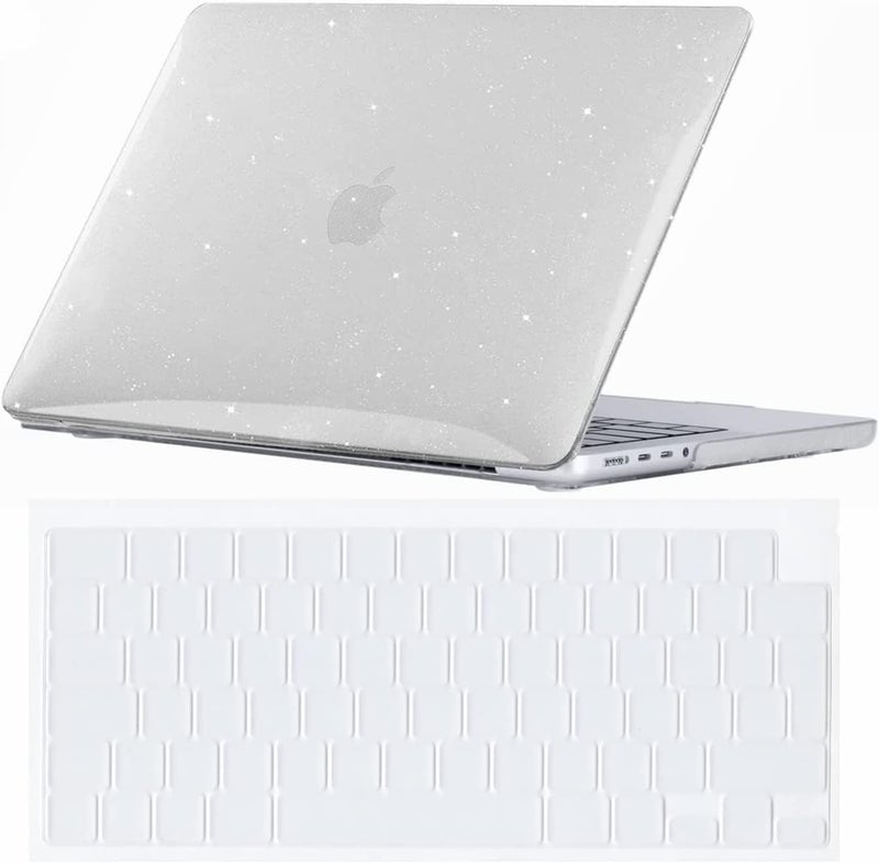 سيفن لاين متوافق مع حافظة Macbook Pro 14 بوصة 2021-2024 M4 M3/M2/M1 A2918/A2992 A3112 A3401/A2779/A2442 كريستالية لامعة براقة صلبة مع غطاء لوحة مفاتيح، شفاف - Image 1