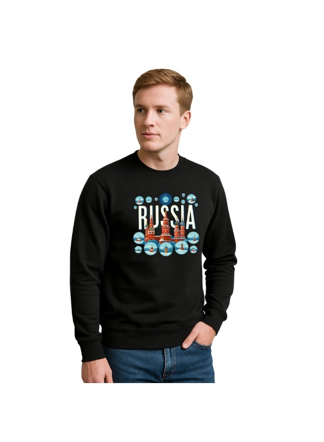 PRINTSHOP4ME Russia Men’s Sweatshirt–Black Cotton Long Sleeve–Unique Bubble&Landmark Printed Design–Comfortable&Stylish For Travel,Outdoor&Everyday Wear  - Image 2