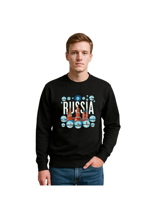 PRINTSHOP4ME Russia Men’s Sweatshirt–Black Cotton Long Sleeve–Unique Bubble&Landmark Printed Design–Comfortable&Stylish For Travel,Outdoor&Everyday Wear  - Image 1