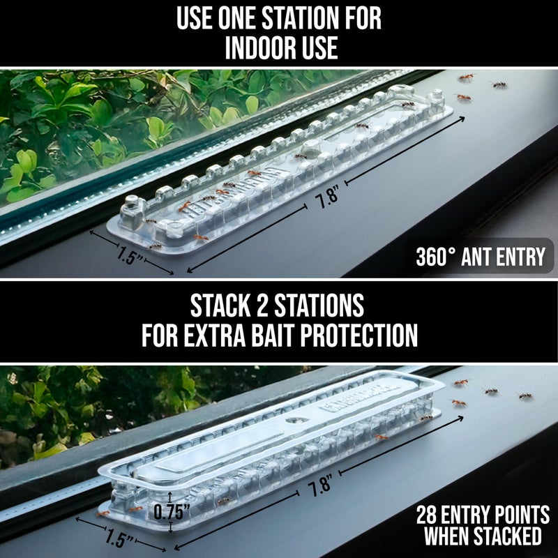 Catchmaster DEFIANT Extra Long Reusable Ant Traps Indoor (8 Pack) For Narrow Spaces â€“ Liquid Ant Killer - Bait NOT Included - Stackable, Translucent Design â€“ 28 Entry Points For Maximum Access - Image 3