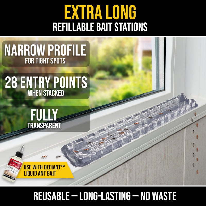 Catchmaster DEFIANT Extra Long Reusable Ant Traps Indoor (8 Pack) For Narrow Spaces â€“ Liquid Ant Killer - Bait NOT Included - Stackable, Translucent Design â€“ 28 Entry Points For Maximum Access - Image 2