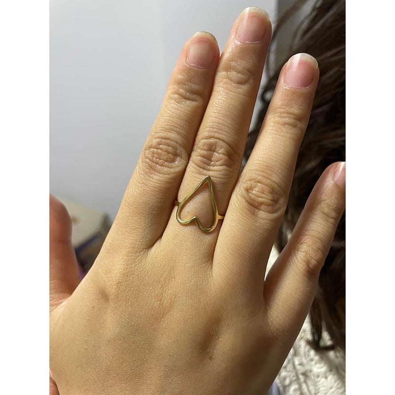 Moplusea Stainless Steel Simple Cute Love Hollow Heart Ring Classical Plain Stacking Band Statement Wedding Promise Ring For Women (Gold, 9) - Image 2