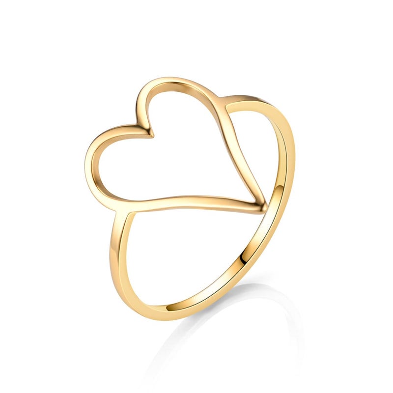 Moplusea Stainless Steel Simple Cute Love Hollow Heart Ring Classical Plain Stacking Band Statement Wedding Promise Ring For Women (Gold, 9) - Image 1