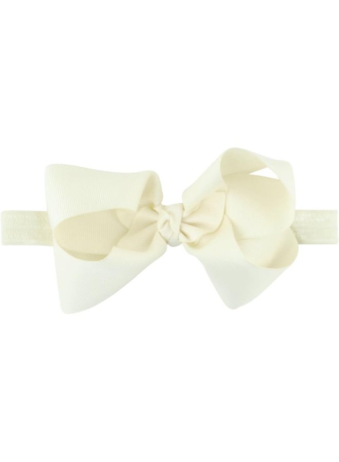 RuffleButts Baby/Toddler Girls Stretchy Bow Headband, Ivory, One Size - Image 1