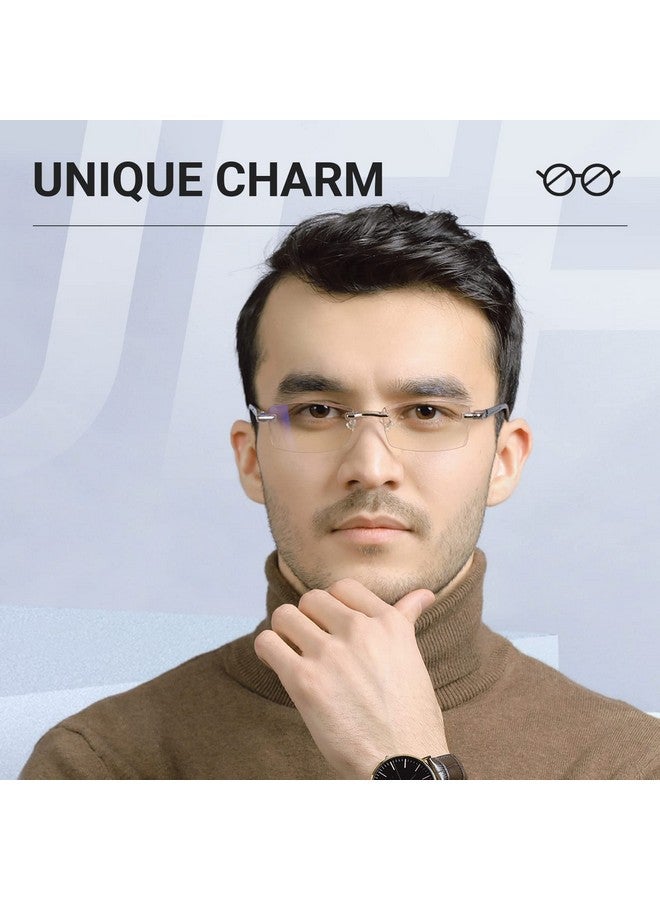 LUFF Reading Glasses Hd Antiblue Diamond Cut Edge Frameless Reading Glasses For Mens(2.5X) - Image 2