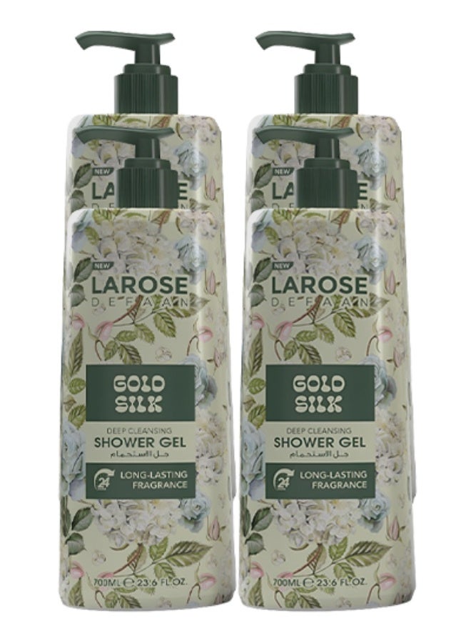 لا روز 4 قطع جل استحمام جولد سيلك للتنظيف العميق برائحة تدوم طويلاً 700 مل - Image 1
