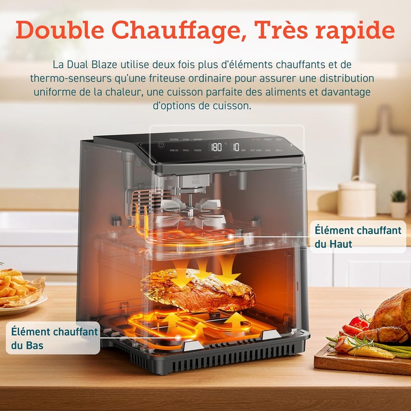 COSORI Wifi Air Fryer 6.4L, Air Fryer with Dual Resistance, 60+ App Recipes Created by Chef in Spanish, Oil-Free Fryer with 12 Programs, Dark Grey, Dual Blaze - Image 2