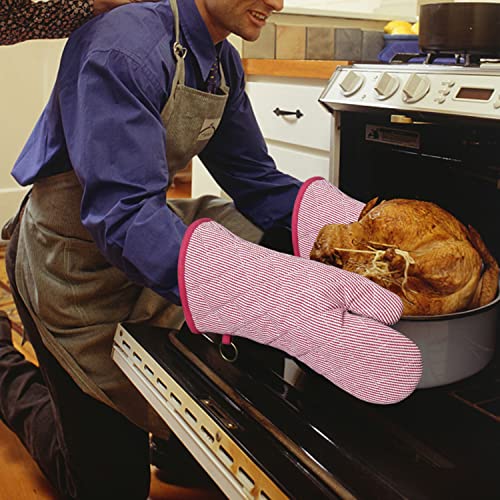 RED LMLDETA 1 Pair Yarn Dyed Oven Mitts 100% Cotton Heat Resistant 470 Degree Gloves Men Women Cooking Baking Barbecue BBQ Microwave Crafting Machine Washable Pot Holders Mittens (red2) - Image 4