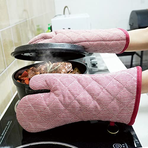 RED LMLDETA 1 Pair Yarn Dyed Oven Mitts 100% Cotton Heat Resistant 470 Degree Gloves Men Women Cooking Baking Barbecue BBQ Microwave Crafting Machine Washable Pot Holders Mittens (red2) - Image 5