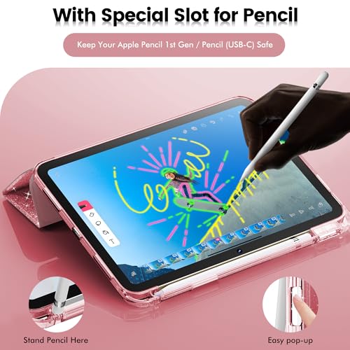 INFILAND Compatible with iPad A16 11th Generation 11 Inch 2025 Case, iPad Case 10th Generation 10.9 Inch, Glitter Cover with Sparkly Clear Back, Pencil Holder, for Kids Girls (Rose Gold) - Image 5