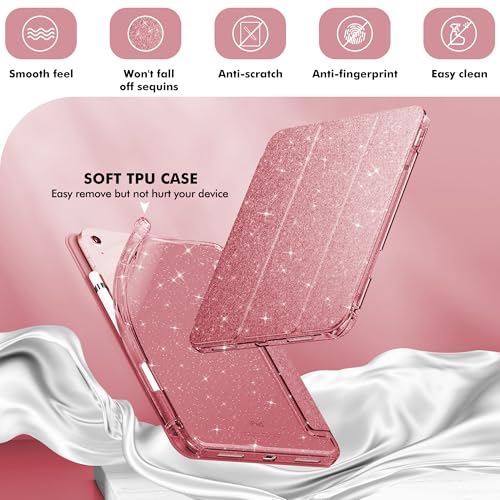 INFILAND Compatible with iPad A16 11th Generation 11 Inch 2025 Case, iPad Case 10th Generation 10.9 Inch, Glitter Cover with Sparkly Clear Back, Pencil Holder, for Kids Girls (Rose Gold) - Image 4