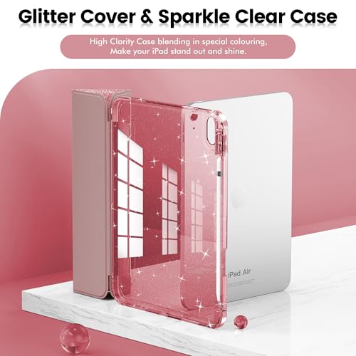 INFILAND Compatible with iPad A16 11th Generation 11 Inch 2025 Case, iPad Case 10th Generation 10.9 Inch, Glitter Cover with Sparkly Clear Back, Pencil Holder, for Kids Girls (Rose Gold) - Image 3