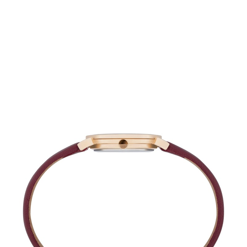 بيير كاردان ساعة بيير كاردان للنساء بهيكل من الفولاذ المقاوم للصدأ باللون الوردي الذهبي وسوار جلدي بلون Burgundy. - Image 2