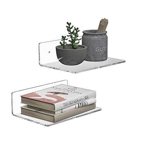 Sezanrpt 9 Inches Acrylic Wall Shelves 2 Pack, Floating Shelf for Wall Mounting, Acrylic Display Ledges for Funko Pop Figures, Home Décor, Living Room, Gaming Room, Plants(9 inch, Clear) - Image 1