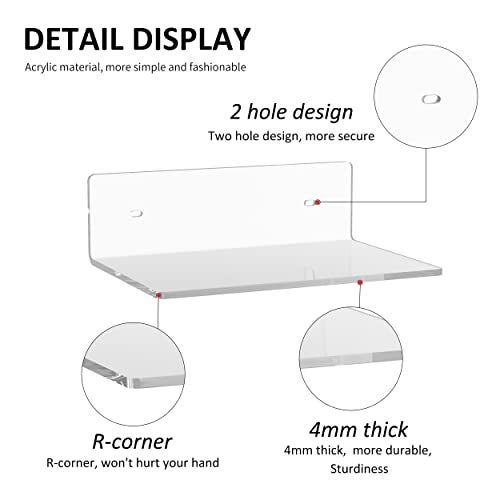 Sezanrpt 9 Inches Acrylic Wall Shelves 2 Pack, Floating Shelf for Wall Mounting, Acrylic Display Ledges for Funko Pop Figures, Home Décor, Living Room, Gaming Room, Plants(9 inch, Clear) - Image 4