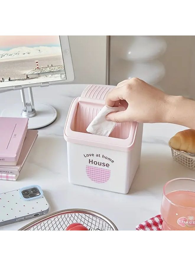 Macaron Pink Desktop Storage Bin With Lid For Home Office Dormitory Decor Gift - Image 1