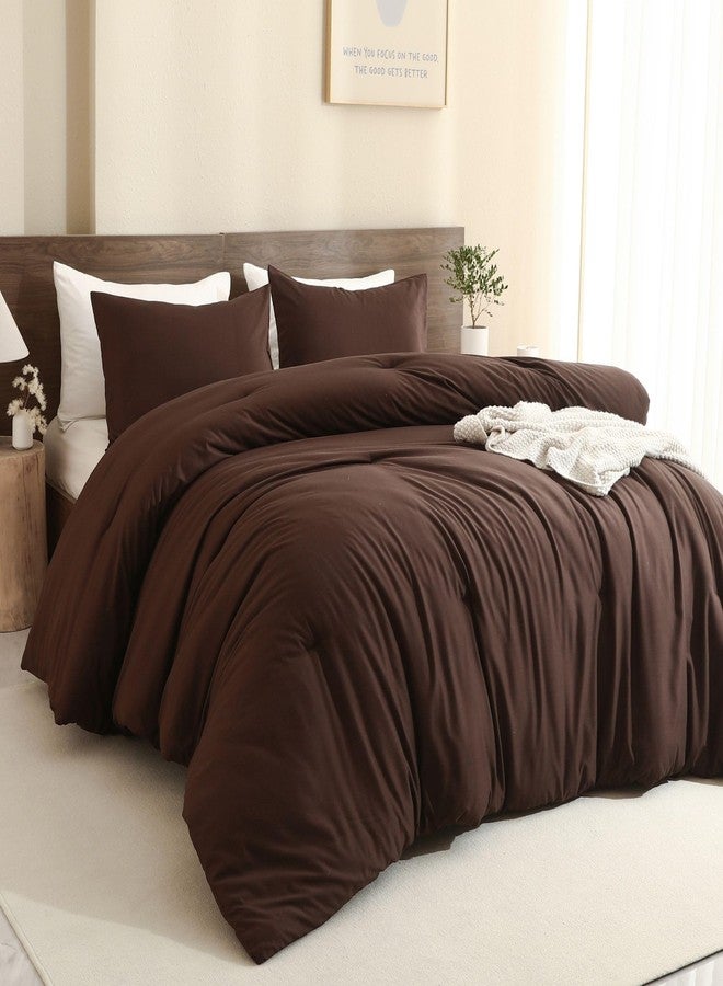 Paxrac Earthy Brown Comforter Queen Size, Neutral 3 Pieces Comforter Set, Lightweight Solid Bedding Set, All Seasons Soft Fluffy Queen Comforter Set (90x90In Comforter & 2 Pillowcases) - Image 1