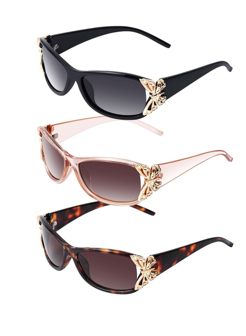 SOLARAE 3 Pcs Polarized Sunglasses for Women Girls, UV Protection Fashion Decoration Wrap Around Butterfly Sunglasses, Trendy Sun Shades UV Protection Lightweight for Summer Driving Fishing, 3 Style - Image 1