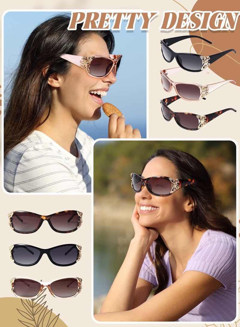 SOLARAE 3 Pcs Polarized Sunglasses for Women Girls, UV Protection Fashion Decoration Wrap Around Butterfly Sunglasses, Trendy Sun Shades UV Protection Lightweight for Summer Driving Fishing, 3 Style - Image 4