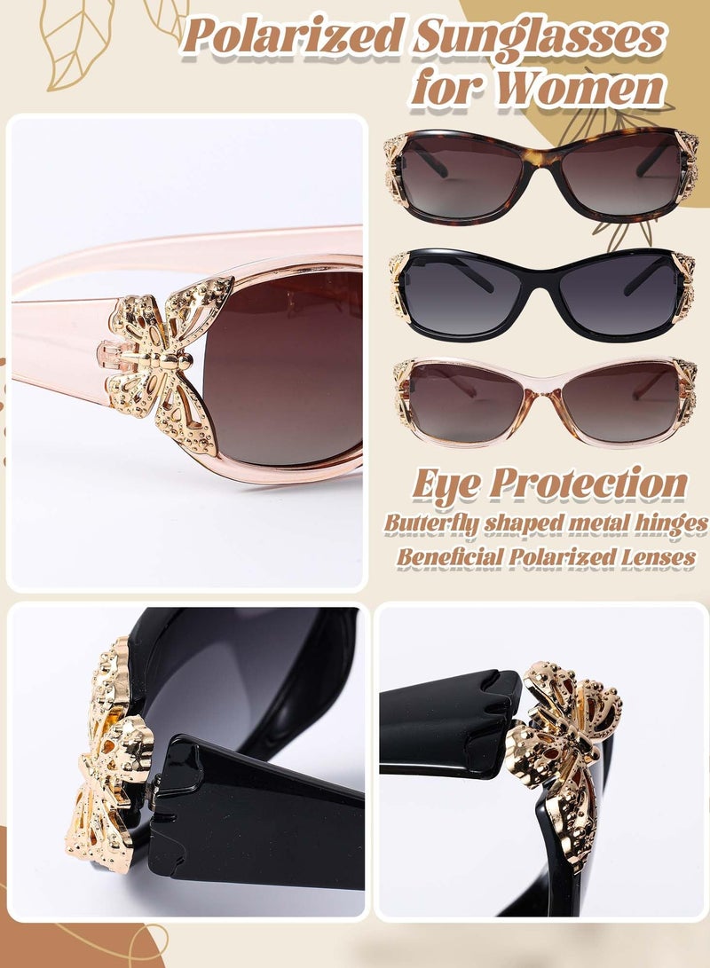 SOLARAE 3 Pcs Polarized Sunglasses for Women Girls, UV Protection Fashion Decoration Wrap Around Butterfly Sunglasses, Trendy Sun Shades UV Protection Lightweight for Summer Driving Fishing, 3 Style - Image 3