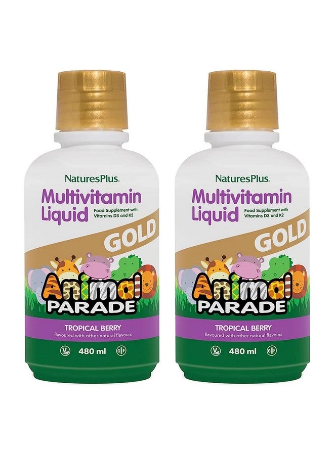 Natures Plus Animal Parade Gold Children's Liquid Multivitamin - 16 fl oz, Pack of 2 - Natural Tropical Berry Flavor - Gluten Free, Vegan - 64 Total Servings - Image 1