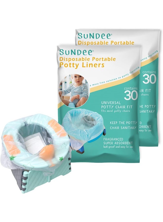 Sundee أكياس بطانة مقعد المرحاض القابلة للتصرف من سوندي، أكياس بطانة مرحاض محمولة للتدريب على استخدام المرحاض، بطانات مرحاض للأطفال أثناء السفر في الهواء الطلق - 60 عبوة - Image 1