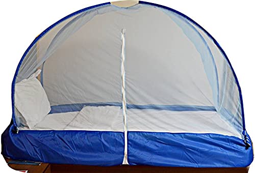 Onlinetree Single Bed Foldable Mosquito Net 6x3 Feet 30GSM Durable Polyester Mesh PVCCoated CorrosionResistant Steel Wire Portable Lightweight Blue - Image 2