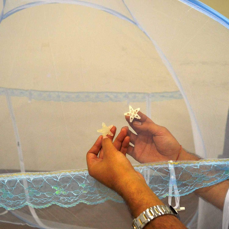 Onlinetree Single Bed Foldable Mosquito Net 6x3 Feet 30GSM Durable Polyester Mesh PVCCoated CorrosionResistant Steel Wire Portable Lightweight Blue - Image 4