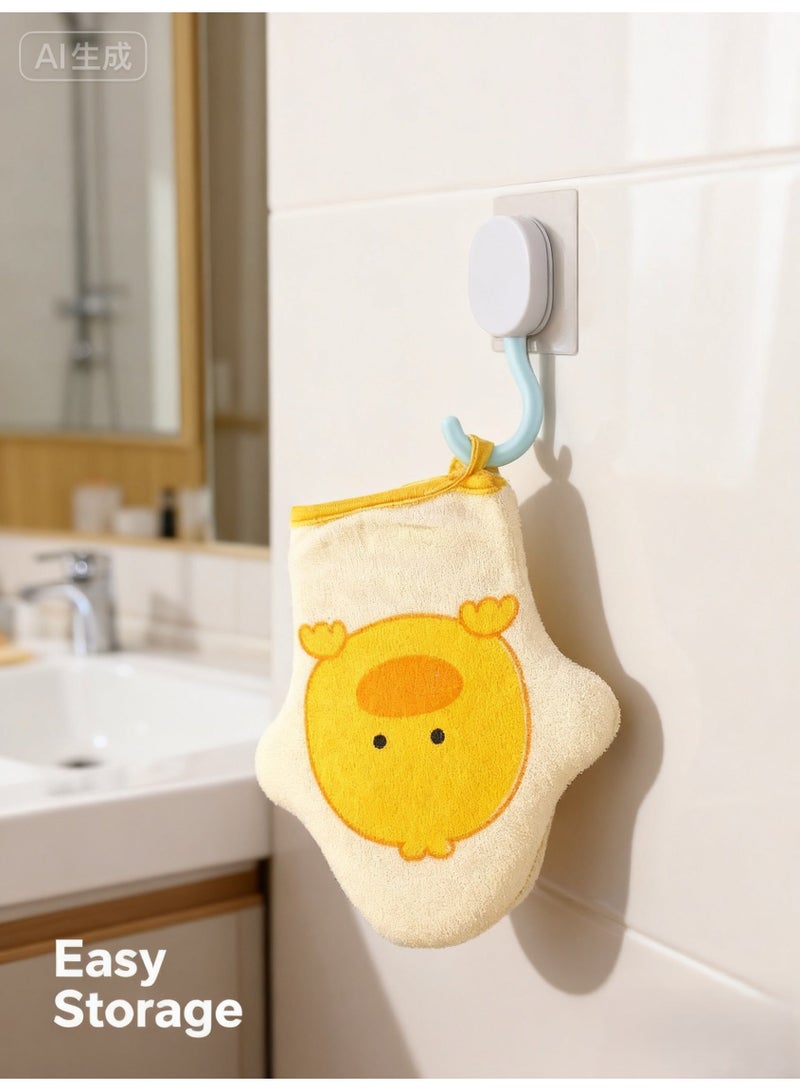 سفينة النور مناديل استحمام على شكل قفاز كرتوني للأطفال، كرة استحمام قطنية، إسفنجة ناعمة، منشفة استحمام صفراء - Image 3